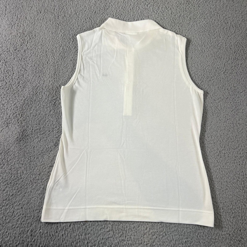 Lacoste Sleeveless Polo Shirt Women US Size L (EU/10) White Micro Pique Stretch - Picture 2 of 11